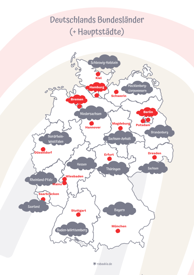 16 Bundesländer in Deutschland und ihre Hauptstädte Karte