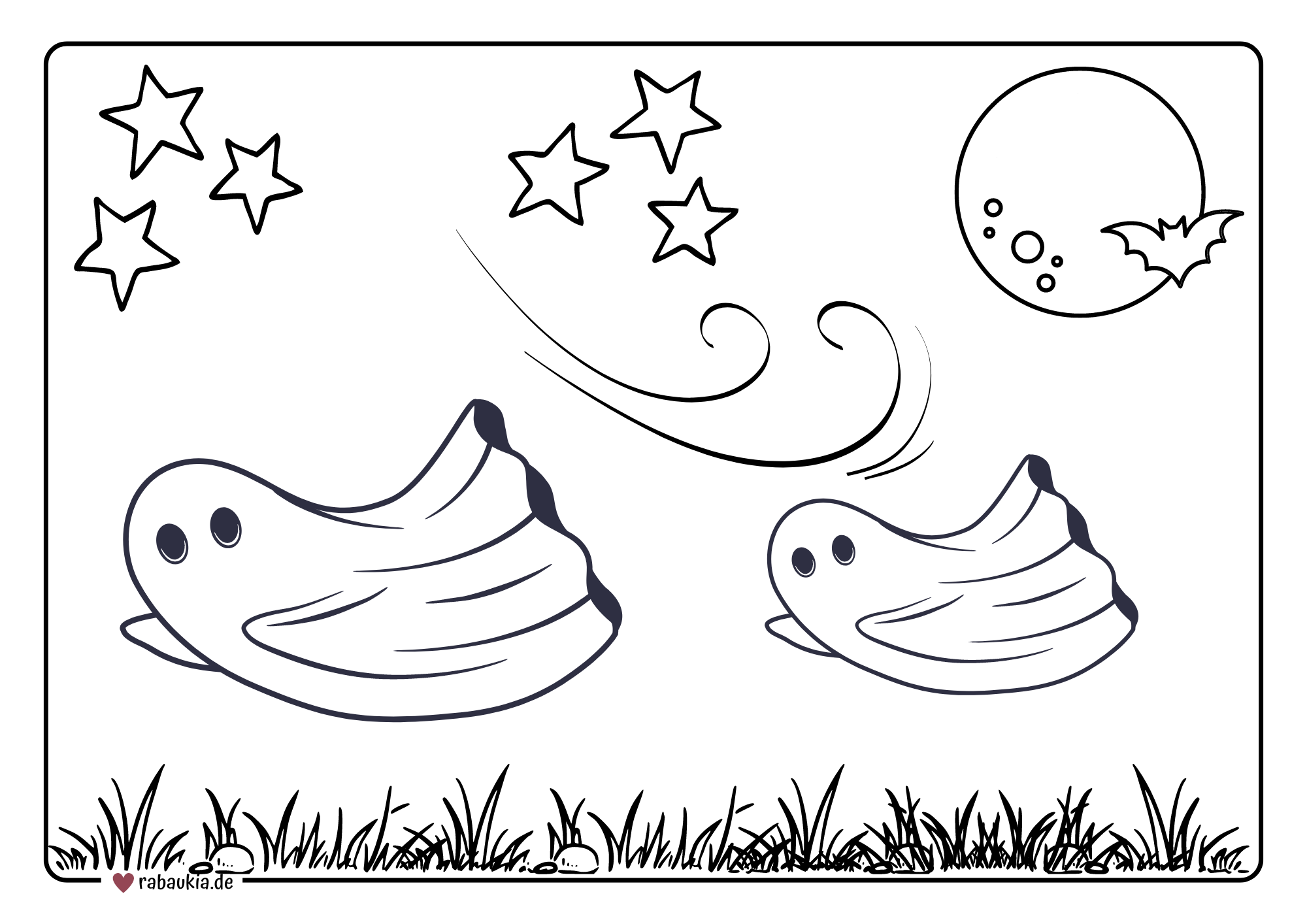  Ausmalbild: Halloween - Schnelle Geister - Rabaukia - der fröhliche Bildidee 